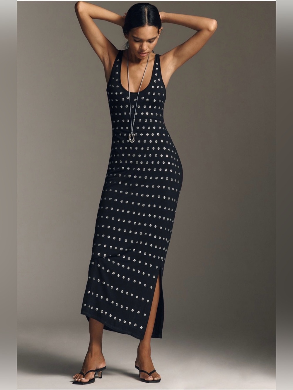 Anthropologie Sleeveless Metallic Knit Slim Midi Dress